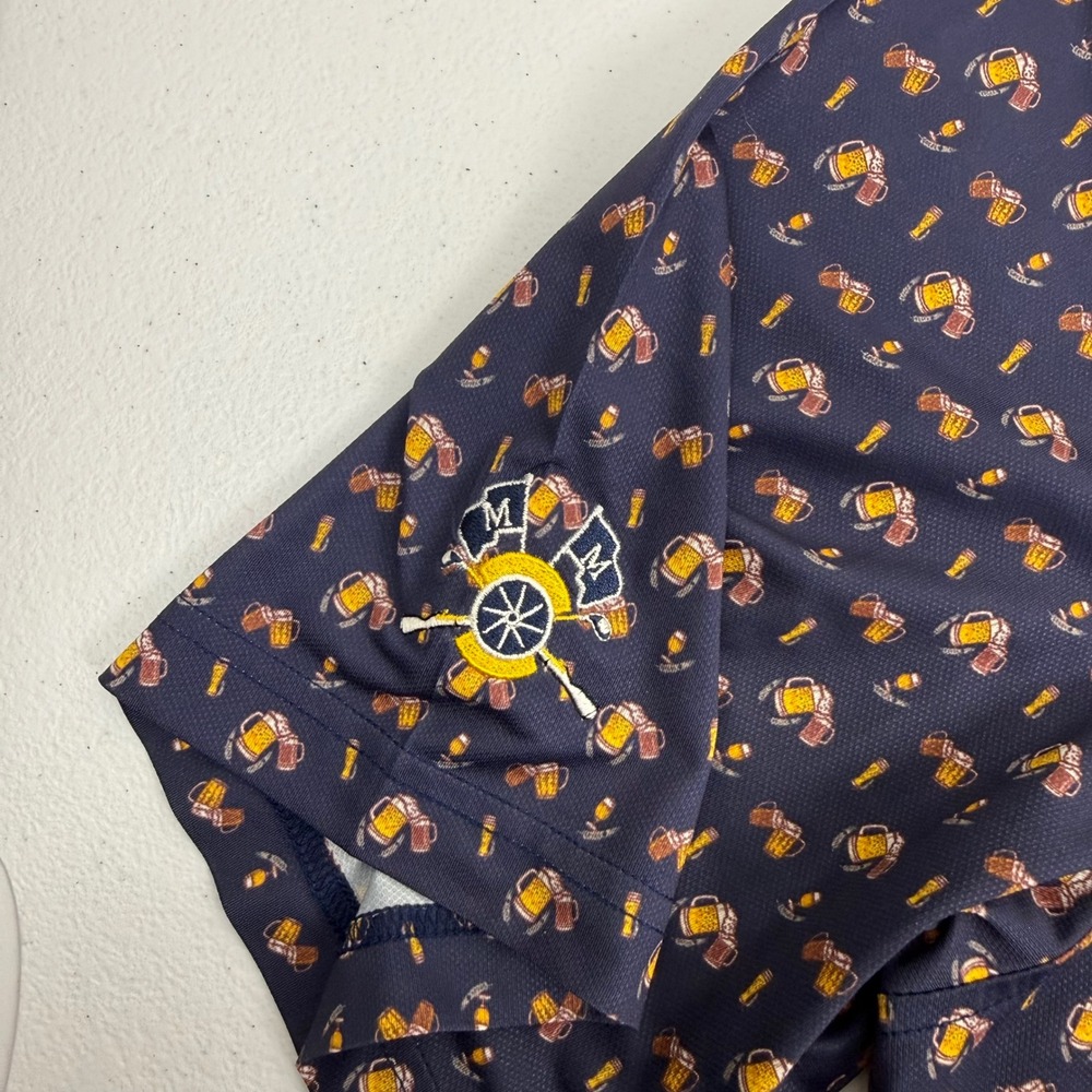 Straight Down Mens XL Beer Mug Print Performance Golf Polo Shirt Navy Blue‎ - Picture 8 of 12